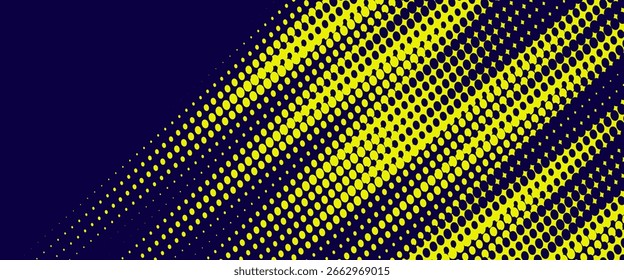Medio tono amarillo sobre fondo azul. Vector punteado destellos o semitono brillo patrón textura Pop estilo de arte de fondo. eps 10. moderno