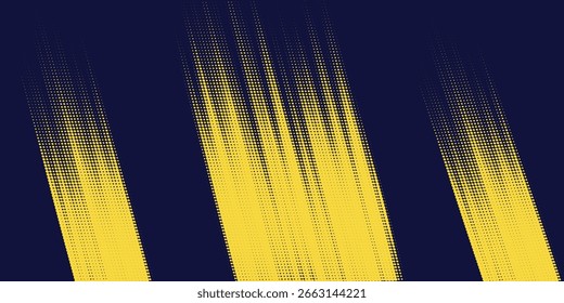 Medio tono amarillo sobre fondo azul. Vector punteado destellos, puntos pop art comics estilo deportivo Arte moderno
