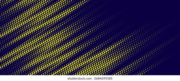 Yellow halftone on blue background. Vector dotted sparkles or halftone shine pattern texture Pop Art Style Background.	