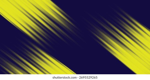 Medio tono amarillo sobre fondo azul. Vector punteado destellos o semitono brillo patrón textura Pop estilo de arte de fondo. 