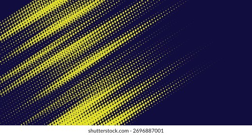 Medio tono amarillo sobre fondo azul. Vector punteado destellos o semitono brillo patrón textura Pop Estilo de arte moderno	