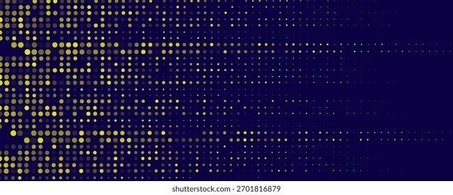 Medio tono amarillo sobre fondo azul. Vector punteado destellos o semitono brillo patrón textura Pop estilo de arte de fondo. EPS10