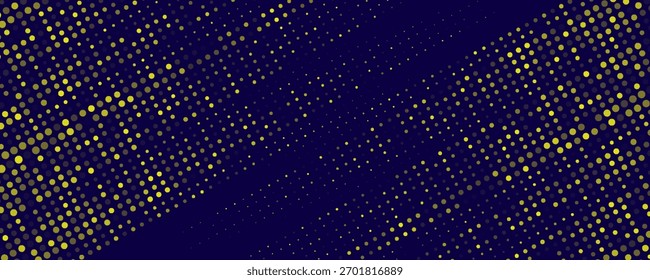 Medio tono amarillo sobre fondo azul. Vector punteado destellos o semitono brillo patrón textura Pop estilo de arte de fondo. EPS10