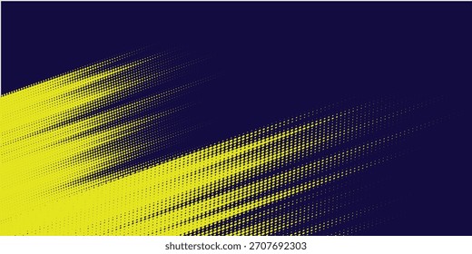 Medio tono amarillo sobre fondo azul. Vector punteado destellos o semitono brillo patrón textura Pop estilo de arte de fondo. 