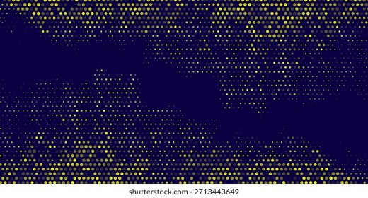 Medio tono amarillo sobre fondo azul. Vector punteado destellos o semitono brillo patrón textura Pop estilo de arte de fondo. EPS10