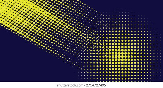 Gelber Halbton auf blauem Hintergrund. Vektor gepunktete Funkeln oder Halbton Glanz Muster Textur Pop Art Style modern