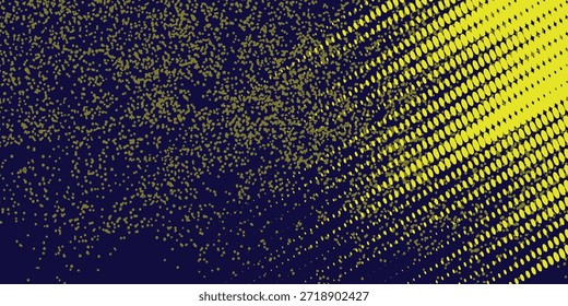 Yellow halftone on blue background. Vector dotted sparkles or halftone shine pattern texture Pop Art Style modern