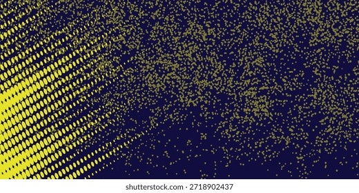 Medio tono amarillo sobre fondo azul. Vector punteado destellos o semitono brillo patrón textura Pop Estilo de arte moderno