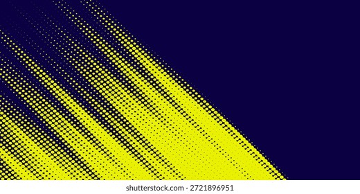 Medio tono amarillo sobre fondo azul. Vector punteado destellos o semitono brillo patrón textura Pop estilo de arte de fondo.