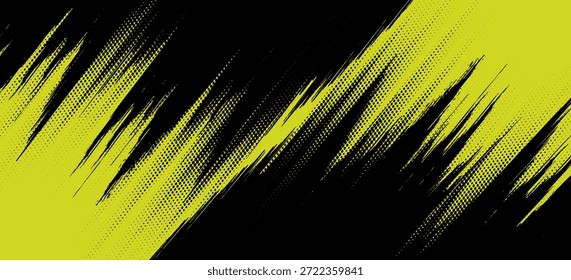 Medio tono amarillo sobre fondo azul. Vector punteado destellos o semitono brillo patrón textura Pop estilo de arte de fondo.