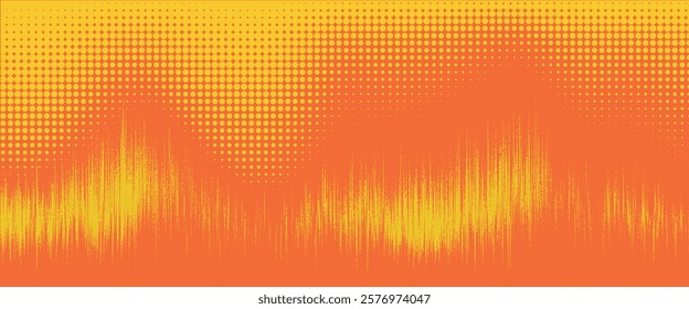Yellow halftone on orange background. Vector dotted sparkles or halftone shine pattern texture Pop Art Style Background. Eps10