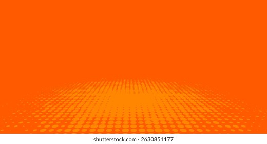 Medio tono amarillo sobre fondo naranja. Vector punteado brillo o semitono brillo patrón textura Pop estilo de arte de fondo.