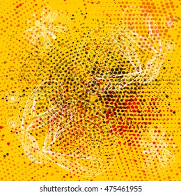 Yellow halftone pattern with butterflies