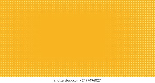 Yellow halftone pattern. Retro comic gradient background. Bright orange pixelated dotted texture overlay. 