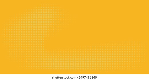 Yellow halftone pattern. Retro comic gradient background. Bright orange pixelated dotted texture overlay. 