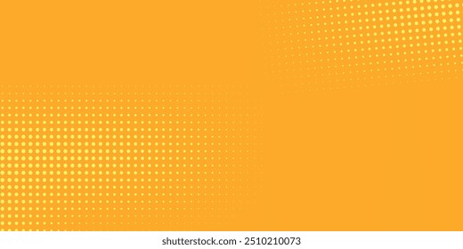 Patrón de semitono amarillo. Fondo de degradado de cómic retro. Superposición de textura punteada pixelada de color naranja brillante.