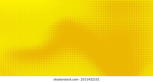 Yellow halftone pattern. Retro comic gradient background. Bright orange pixelated dotted texture overlay. Cartoon pop art faded gradient pattern.