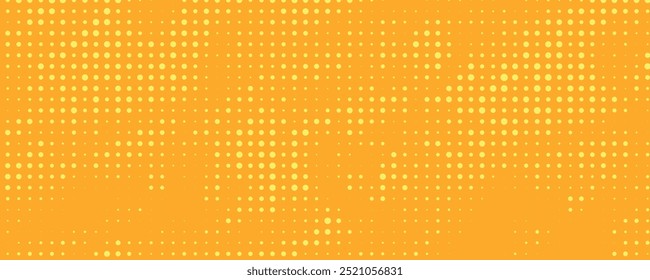 Yellow halftone pattern. Retro comic gradient background. Bright orange pixelated dotted texture overlay