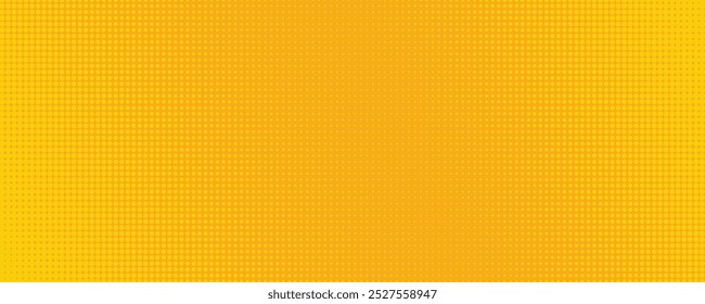 Padrão de meio-tom amarelo. Fundo de gradiente de quadrinhos retrô. Sobreposição de textura pontilhada em pixels laranja brilhante.