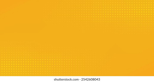 Padrão de meio-tom amarelo. Fundo de gradiente de quadrinhos retrô. Sobreposição de textura pontilhada em pixels laranja brilhante.