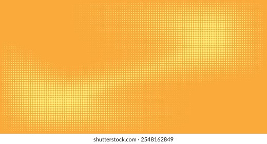 Yellow halftone pattern. Retro comic gradient background. Bright orange pixelated dotted texture overlay. Cartoon pop art faded gradient pattern.