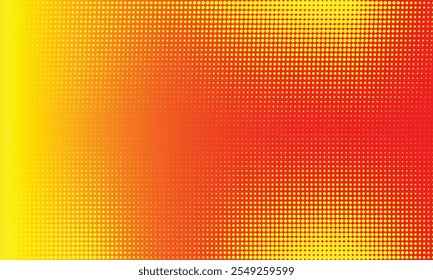 Yellow halftone pattern. Retro comic gradient background. Bright orange pixelated dotted texture overlay. Cartoon pop art faded gradient pattern