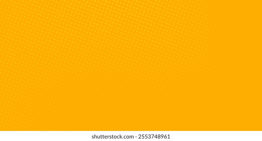 Yellow halftone pattern. Retro comic gradient background. Bright orange pixelated dotted texture overlay. Cartoon pop art faded gradient pattern.