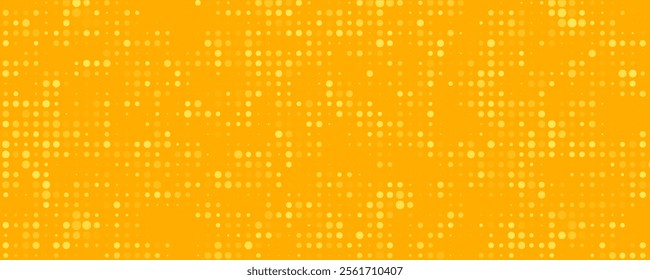 Yellow halftone pattern. Retro comic gradient background. Bright orange pixelated dotted texture overlay. Cartoon pop art faded gradient pattern.