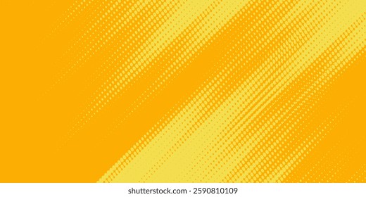 Yellow halftone pattern. Retro comic gradient background. Bright orange pixelated dotted texture overlay. Cartoon pop art faded gradient pattern