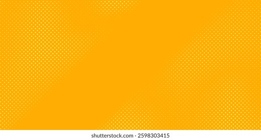 Yellow halftone pattern. Retro comic gradient background. Bright orange pixelated dotted texture overlay. Cartoon pop art faded gradient pattern yellow background