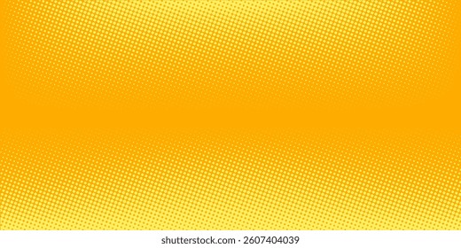 Yellow halftone pattern. Retro comic gradient background. Bright orange pixelated dotted texture overlay style. Cartoon pop art faded gradient pattern