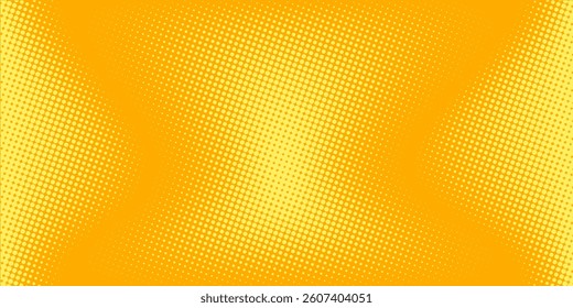 Yellow halftone pattern. Retro comic gradient background. Bright orange pixelated dotted texture overlay style. Cartoon pop art faded gradient pattern