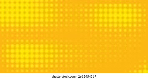 Yellow halftone pattern. Retro comic gradient background. Bright orange pixelated dotted texture overlay. dots vector ilustration