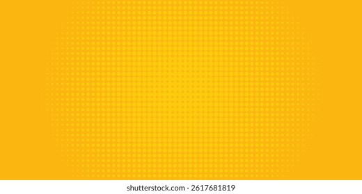 Yellow halftone pattern. Retro comic gradient background. Bright orange pixelated dotted texture overlay. dots vector ilustration art