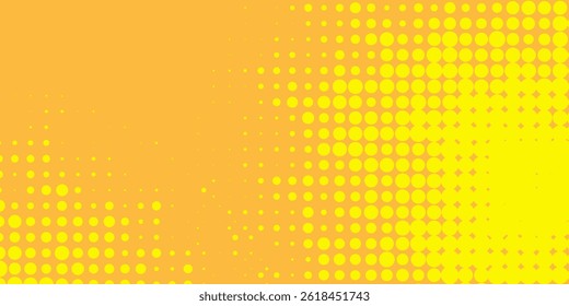 Yellow halftone pattern. Retro comic gradient background. Bright orange pixelated dotted texture overlay. dots vector ilustration
