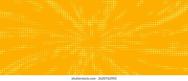 Yellow halftone pattern. Retro comic gradient background. Bright orange pixelated dotted texture overlay. Cartoon pop art faded gradient pattern. 