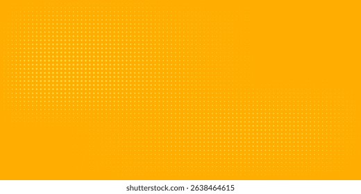 Yellow halftone pattern. Retro comic gradient background. Bright orange pixelated dotted texture overlay. Cartoon pop art faded gradient pattern. Vector backdrop for poster, banner, advertisement