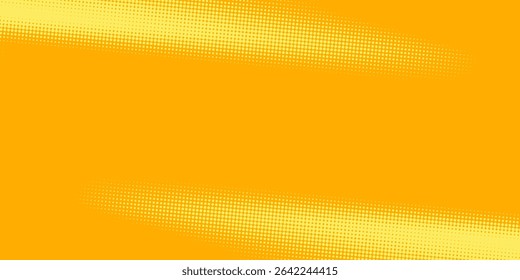 Yellow halftone pattern. Retro comic gradient background. Bright orange pixelated dotted texture overlay. Cartoon pop art faded gradient pattern. Vector backdrop for poster, banner, advertisement