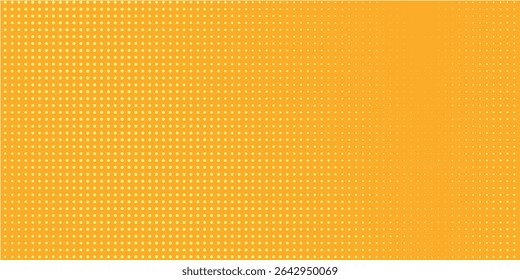 Yellow halftone pattern. Retro comic gradient background. Bright orange pixelated dotted texture overlay. modern art
