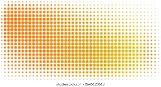 Yellow halftone pattern. Retro comic gradient background. Bright orange pixelated dotted texture overlay. Cartoon pop art faded gradient pattern. Vector backdrop for poster, banner, advertisement