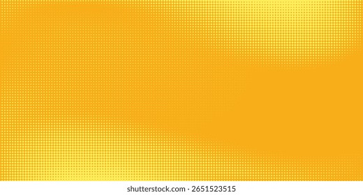 Yellow halftone pattern. Retro comic gradient background. Bright orange pixelated dotted texture overlay. Cartoon pop art faded gradient pattern