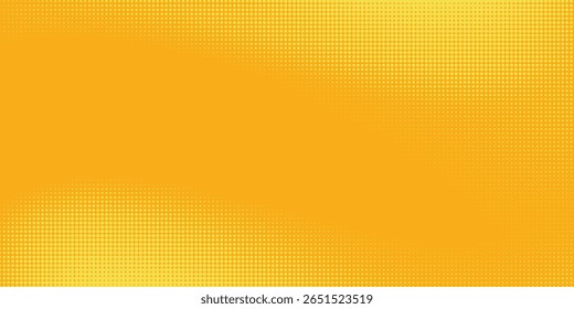 Yellow halftone pattern. Retro comic gradient background. Bright orange pixelated dotted texture overlay. Cartoon pop art faded gradient pattern