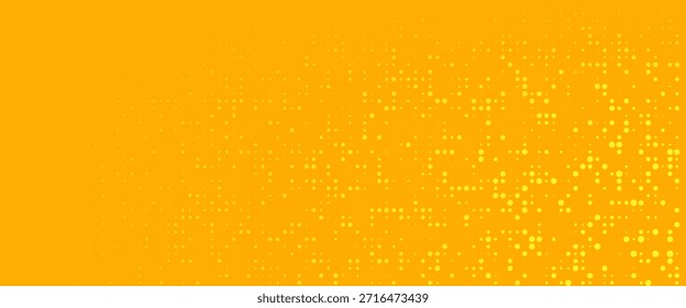 Patrón de semitono amarillo. Fondo de degradado de cómic retro. Superposición de textura punteada pixelada de color naranja brillante. Dibujos animados pop art degradado patrón. Fondo de Vector para cartel, Anuncio, anuncio