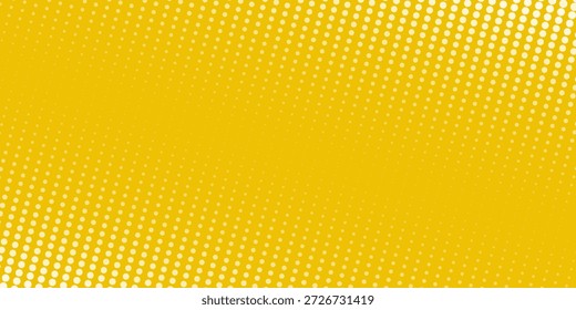 Patrón de semitono amarillo. Fondo de degradado de cómic retro. Superposición de textura punteada pixelada de color naranja brillante. Dibujos animados pop art degradado patrón. Fondo de Vector para cartel, Anuncio, anuncio