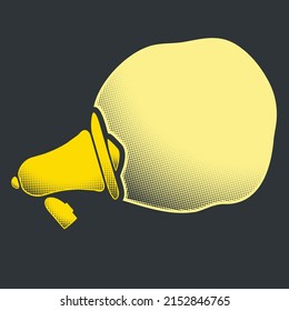 Yellow halftone speaker with speech bubble and place for text