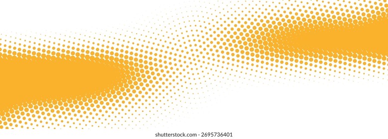 Yellow halftone wavy abstract background, dotted gradient pattern with soft flowing motion, modern bright design for banner, poster, wallpaper, or digital composition