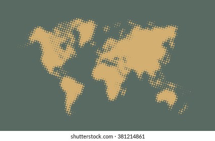 Yellow halftonel world map Illustration on a green background