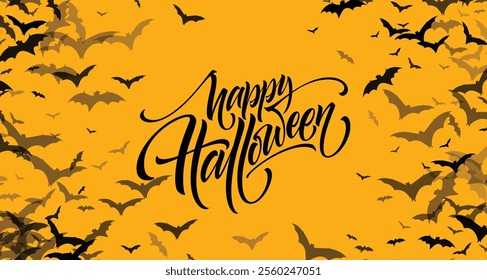 yellow halloween background with silhouette of bats