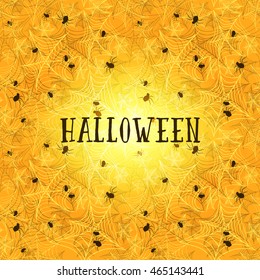 Yellow halloween background with spider web or gossamer pattern and place for text