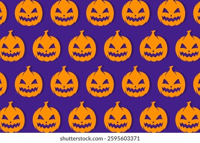 yellow halloween pumpkin pattern on purple background